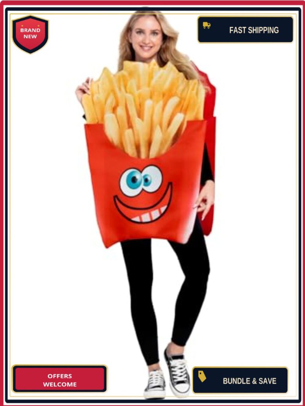 Adult French Fries Costume Pullover Halloween Party Polyester One Size